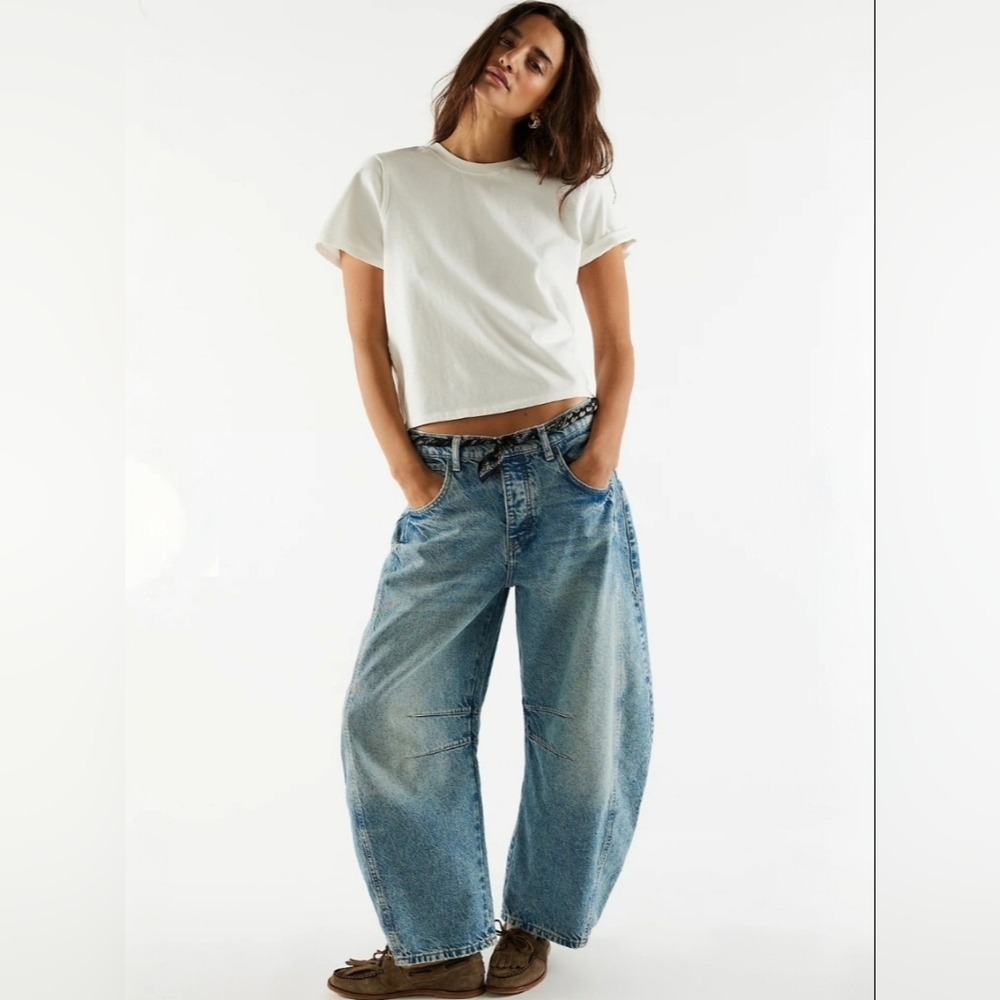 Free People "We The Free" Good Luck Mid-Rise Barrel Jeans Size 28